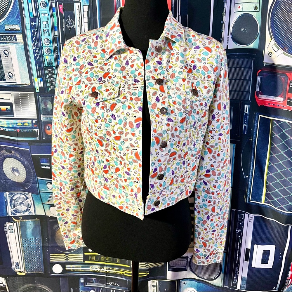 BCBGeneration Cropped Denim Fruit Jacket Women's Size Small